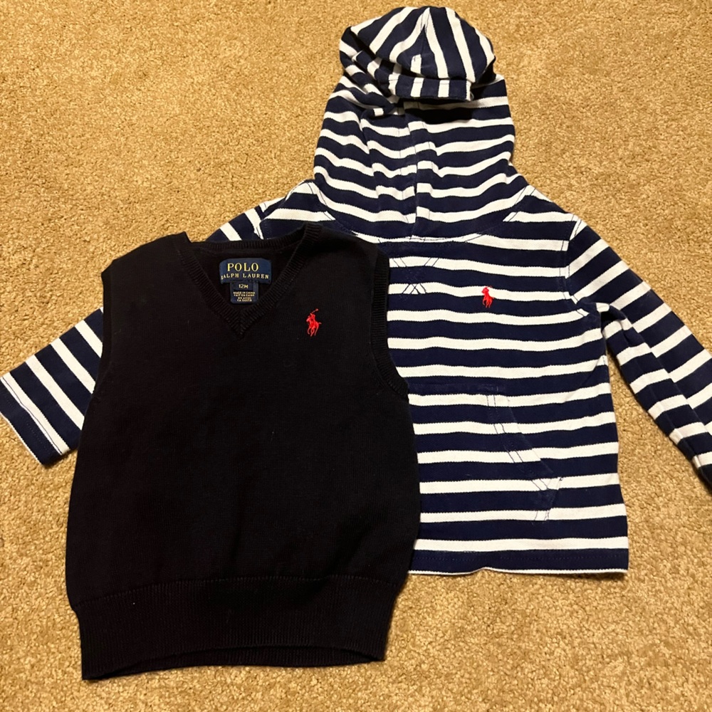 Polo by RL - 12 month baby boy hoodie and sweater vest set